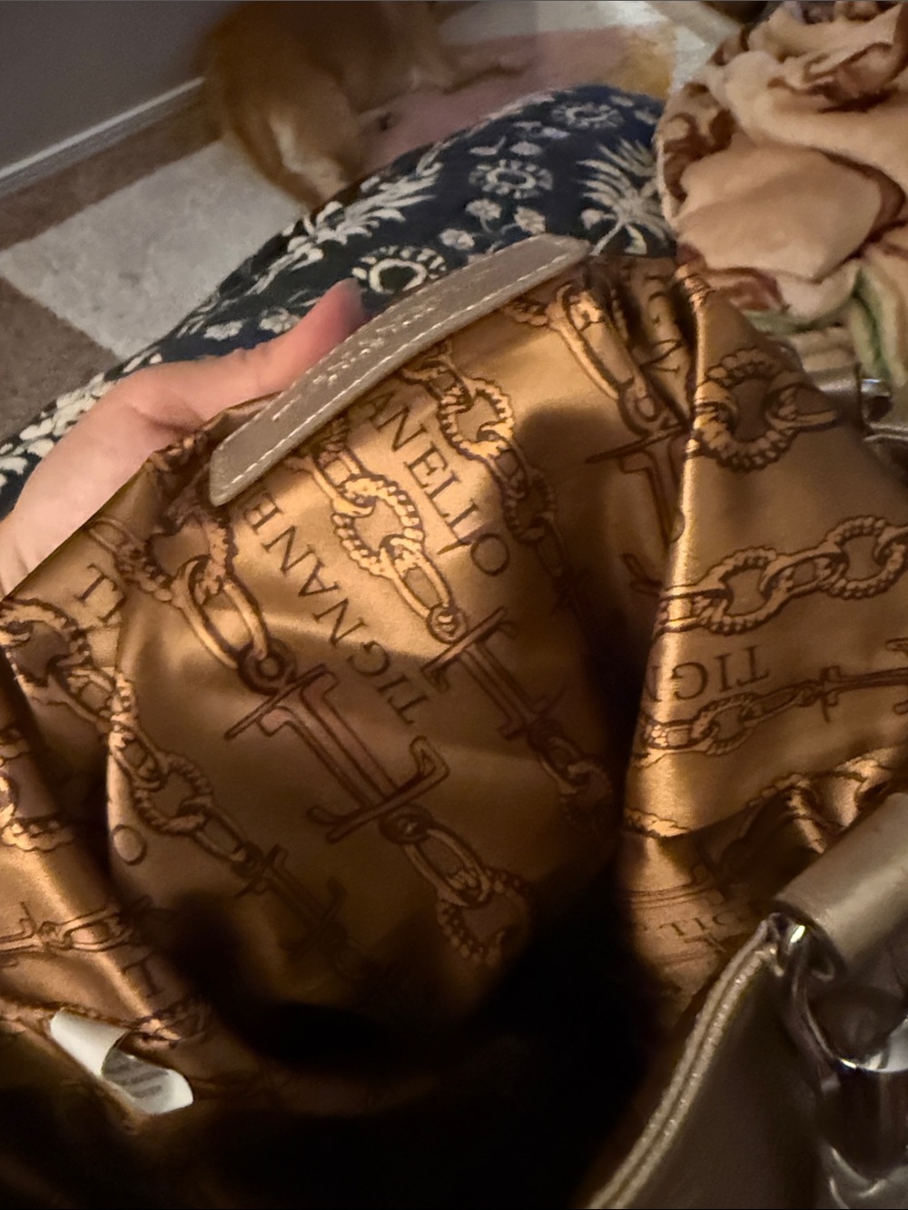 Tignanello Metallic Taupe Braided-Handle Leather Tote - Picture 3 of 5
